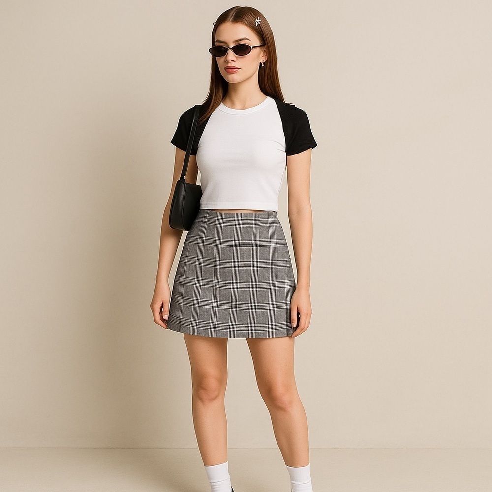 ASOS Monki Plaid Mini Skirt Women Gray Skirt SZ 38 US 6 Clueless 90s Acadamia